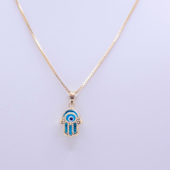 14K - Hamsa pendant with Necklace - Picture 2 of 3
